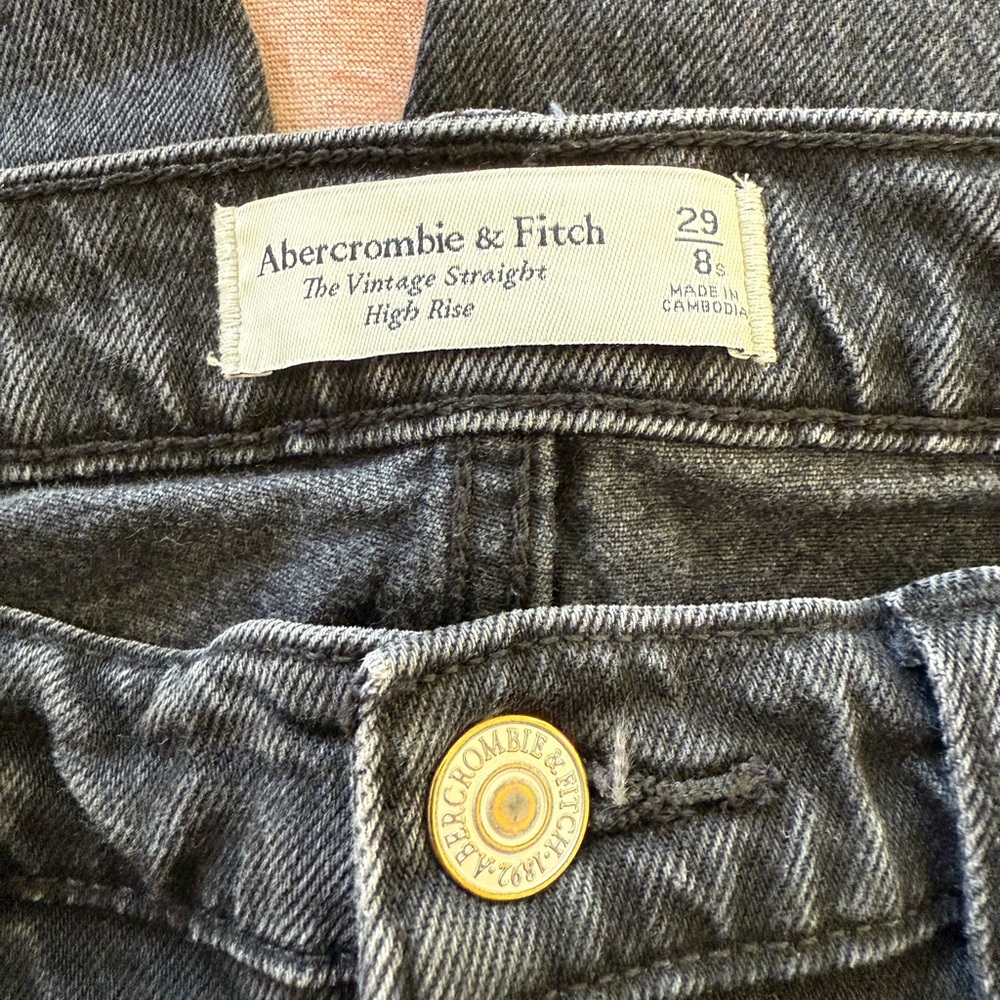 Abercrombie & Fitch Vintage Straight High Rise Jeans — Washed Black Denim